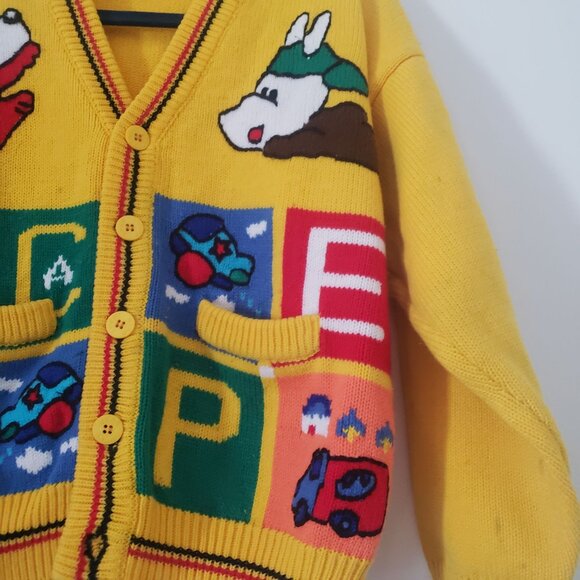 Vintage Lucky Stars Childrens Cardigan Sweater Size 8/10 Cartoon Graphic Knit - Picture 4 of 9